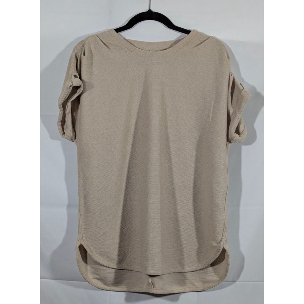 Cupio Beige Ribbed Short Sleeve Top Large